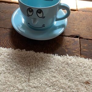 VINTAGE 1980’s  Sculpted Face Teacup and Saucer (Blue)